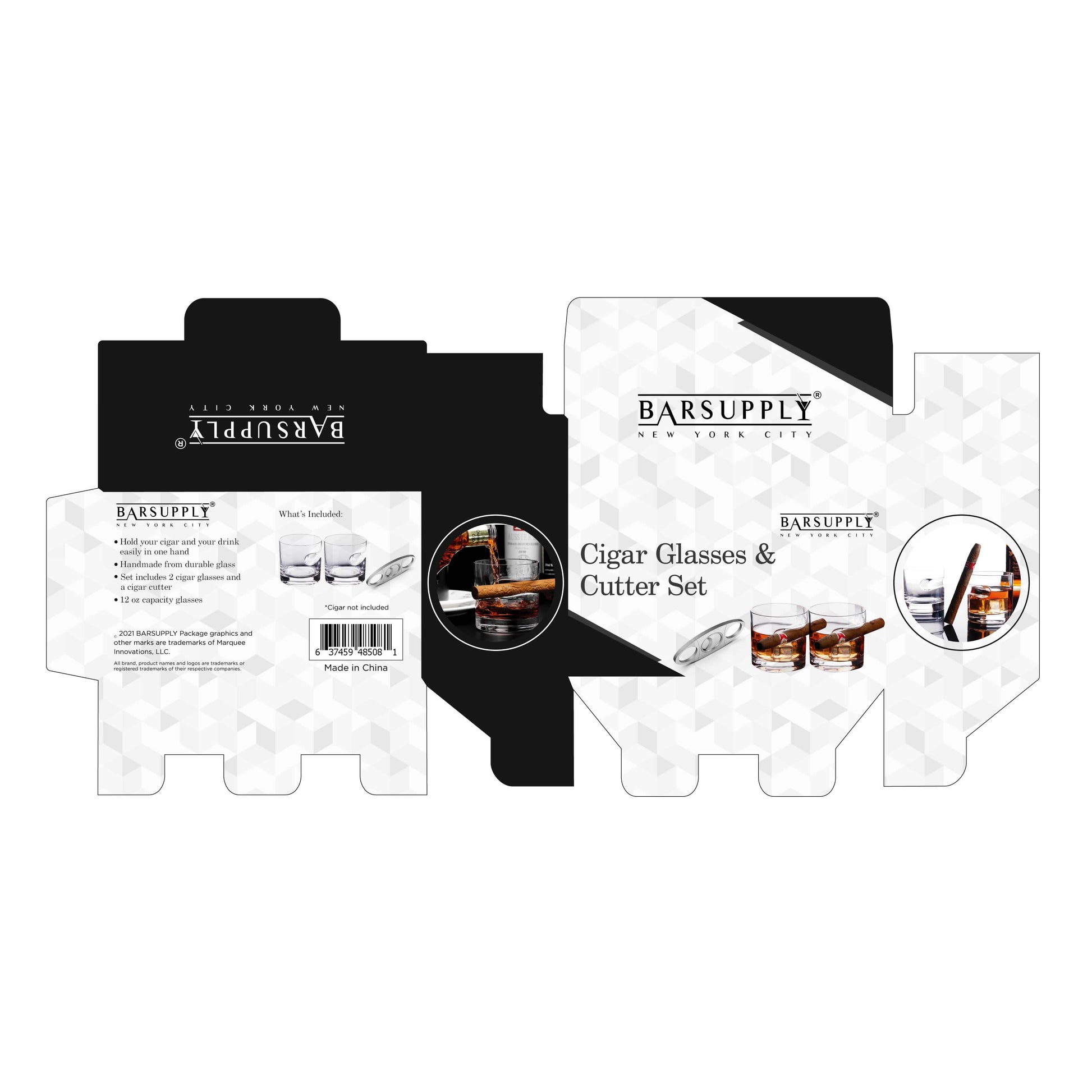 3-Piece Set: Cigar-Holding Whiskey Glasses with Cigar Cutter DailySale