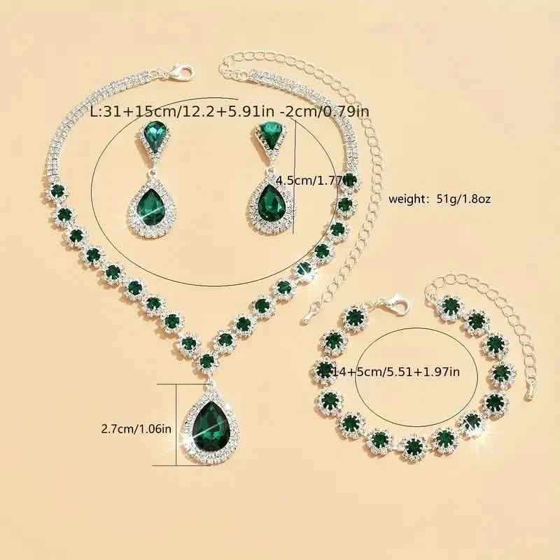 3-Piece Set: Elegant Bridal Jewelry Set - Rhinestone-Encrusted Earrings, Necklace & Bracelet Combo DailySale
