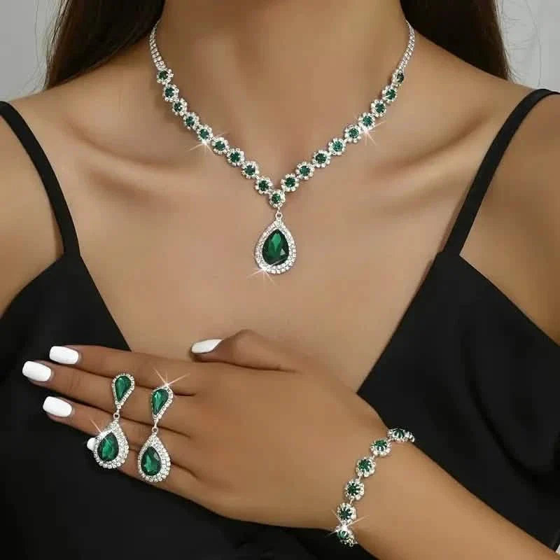 3-Piece Set: Elegant Bridal Jewelry Set - Rhinestone-Encrusted Earrings, Necklace & Bracelet Combo DailySale