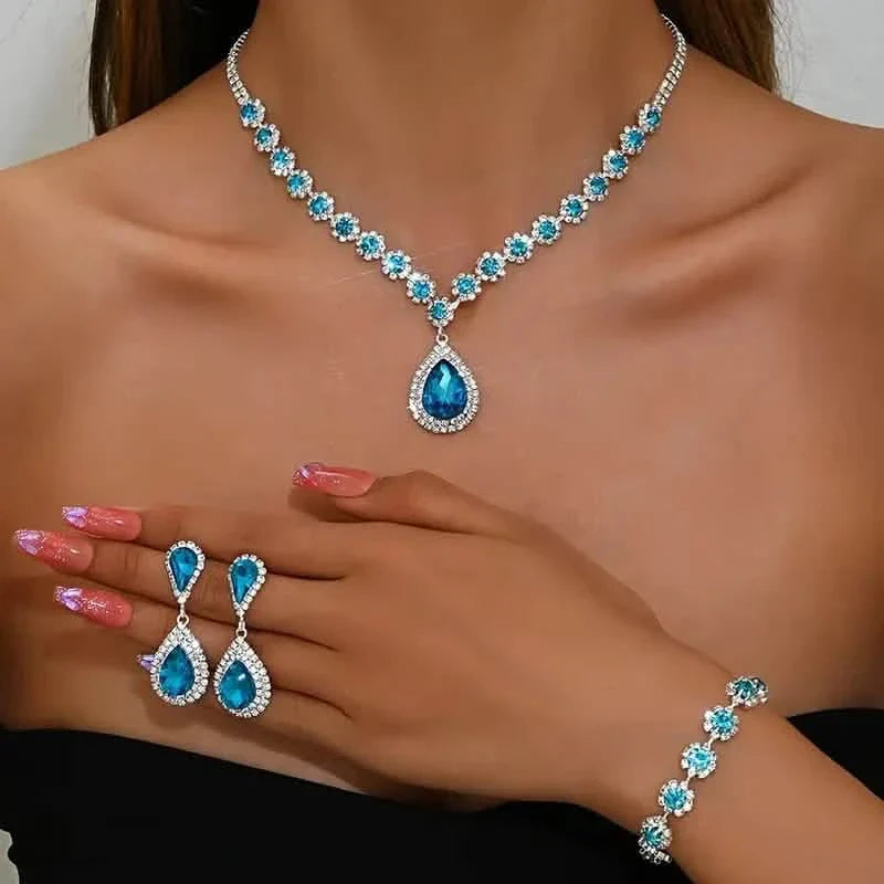 3-Piece Set: Elegant Bridal Jewelry Set - Rhinestone-Encrusted Earrings, Necklace & Bracelet Combo DailySale