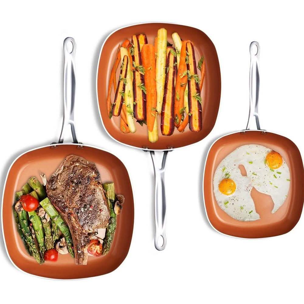 3 Piece Set: Gotham Steel 1682 Nonstick Copper Square Shallow Pan DailySale