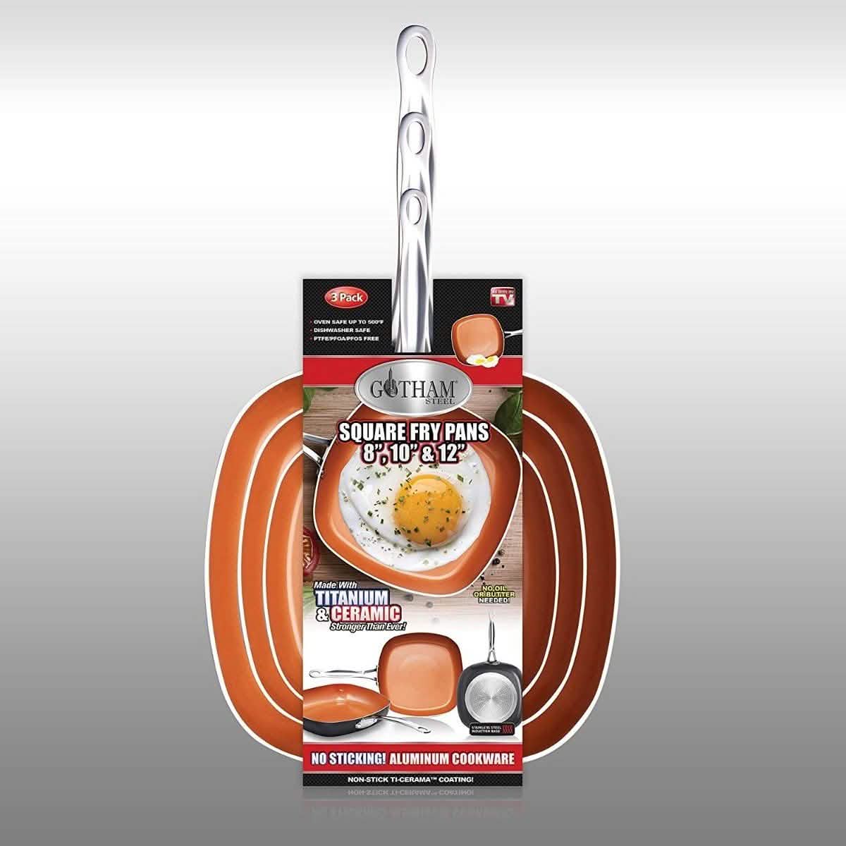 3 Piece Set: Gotham Steel 1682 Nonstick Copper Square Shallow Pan DailySale