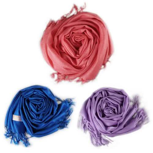 3-Piece Set: Pure Color Tassel Artificial Cashmere Shawl Soft Wrap DailySale
