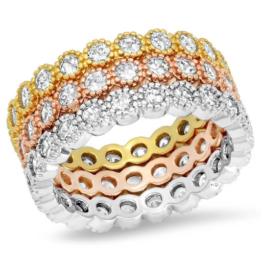 3-Piece Set: Tri-toned 18k White, Gold and Rose Stackable Eternity Rings DailySale