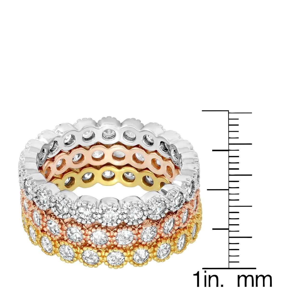 3-Piece Set: Tri-toned 18k White, Gold and Rose Stackable Eternity Rings DailySale