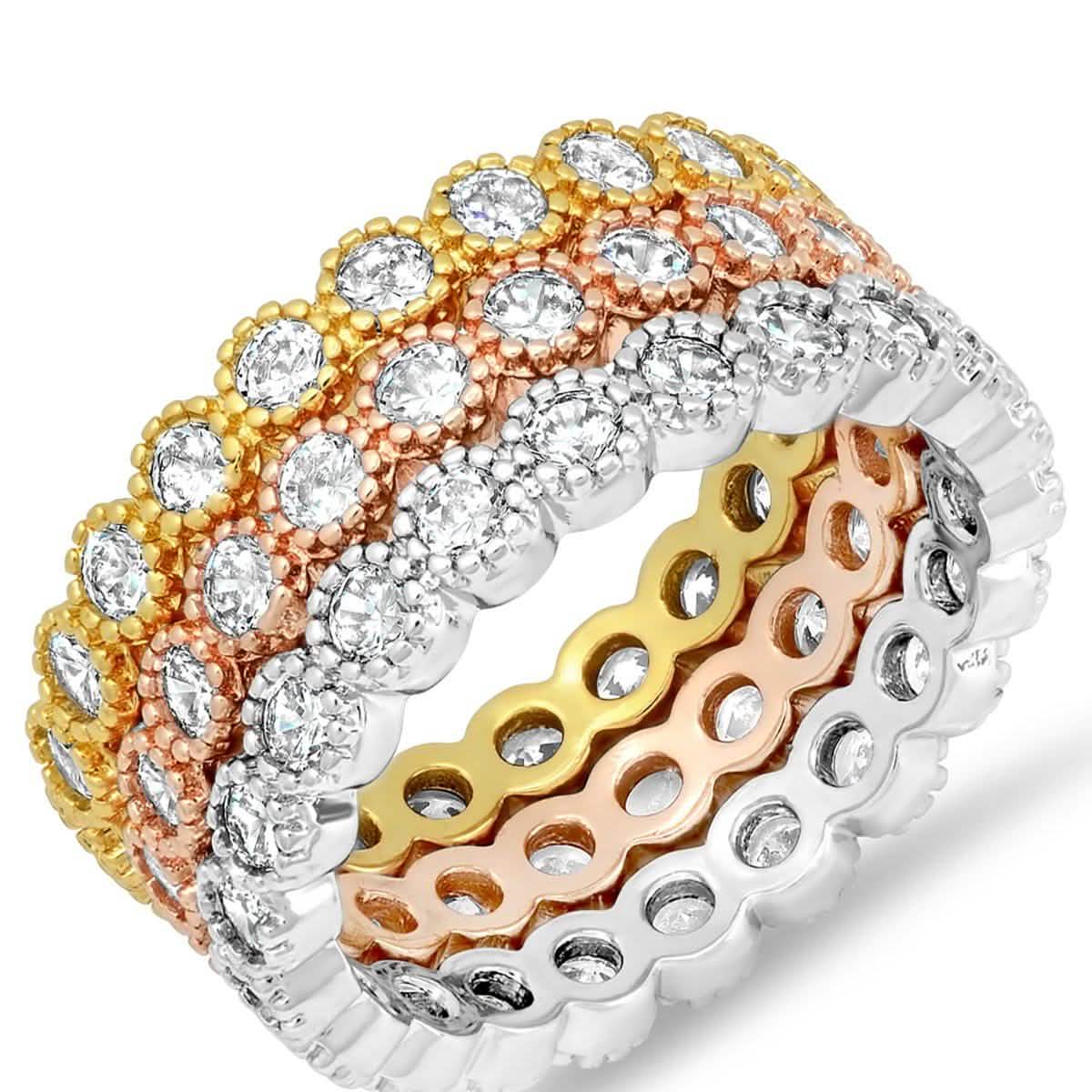 3-Piece Set: Tri-toned 18k White, Gold and Rose Stackable Eternity Rings DailySale