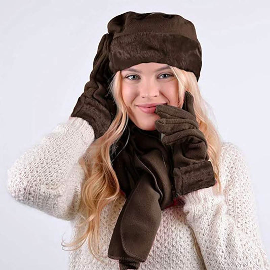 3-Piece Set: Women's Warm Fleece Winter Set Fur Trim DailySale