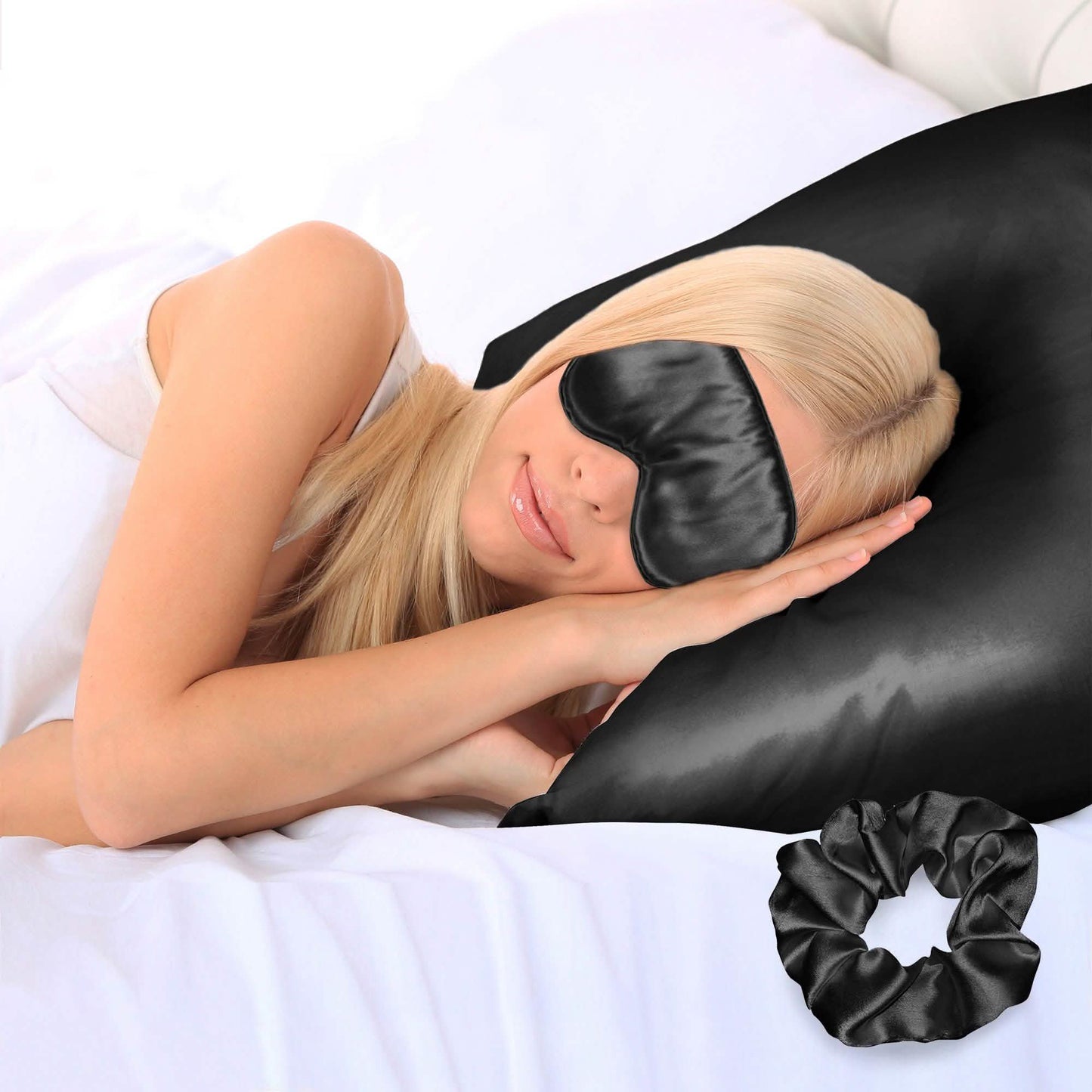 3-Piece: Super Soft Luxury Satin Facial and Hair Care Pillowcase, Eye Mask and Scrunchie DailySale