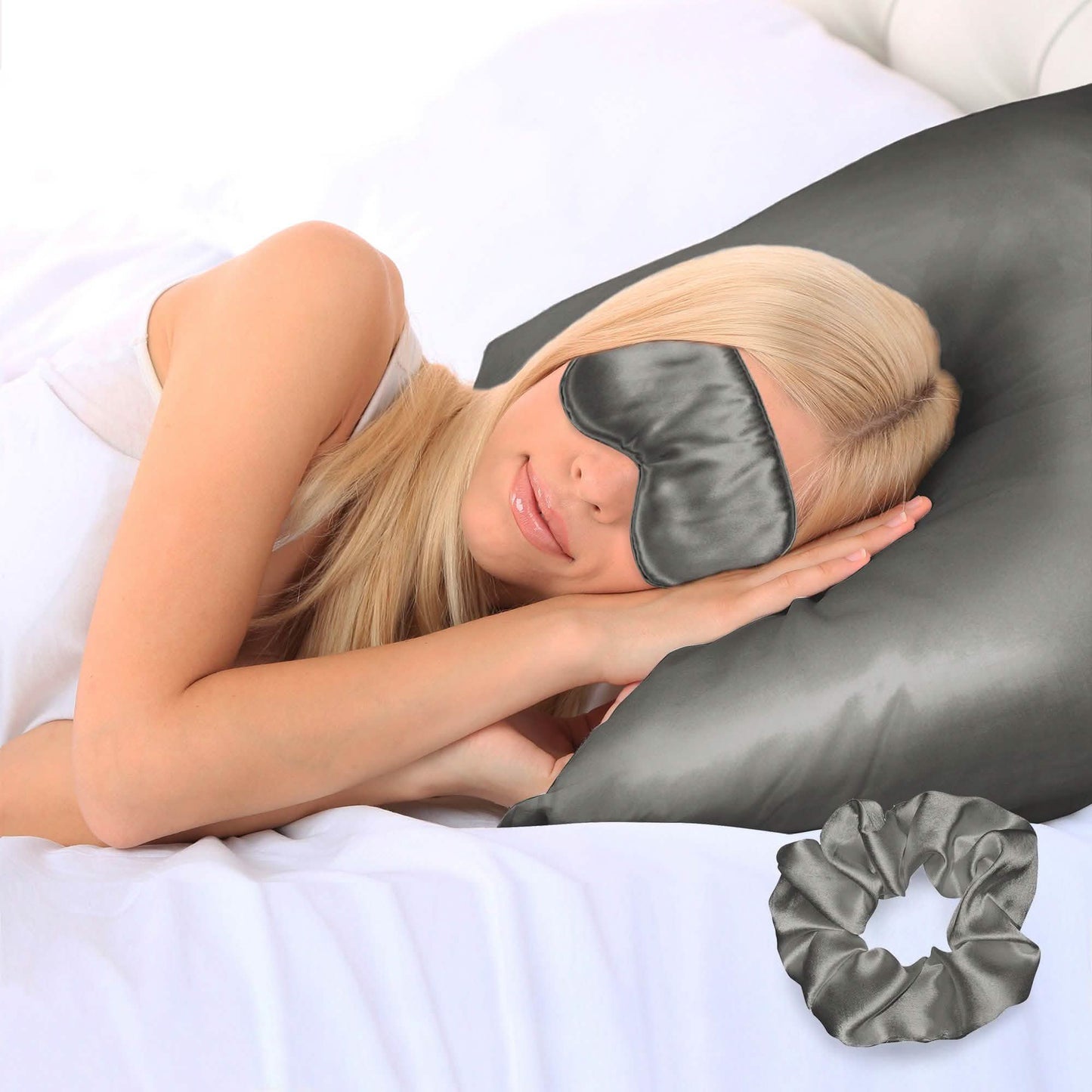 3-Piece: Super Soft Luxury Satin Facial and Hair Care Pillowcase, Eye Mask and Scrunchie DailySale