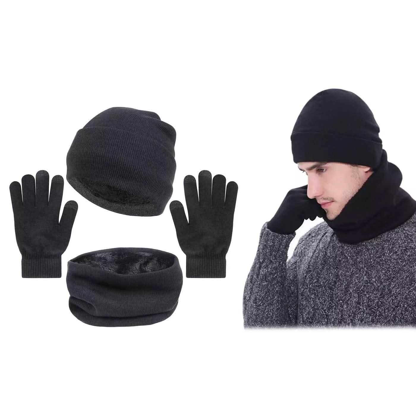 3-Piece: Winter Beanie Hat Scarf Gloves for Men DailySale