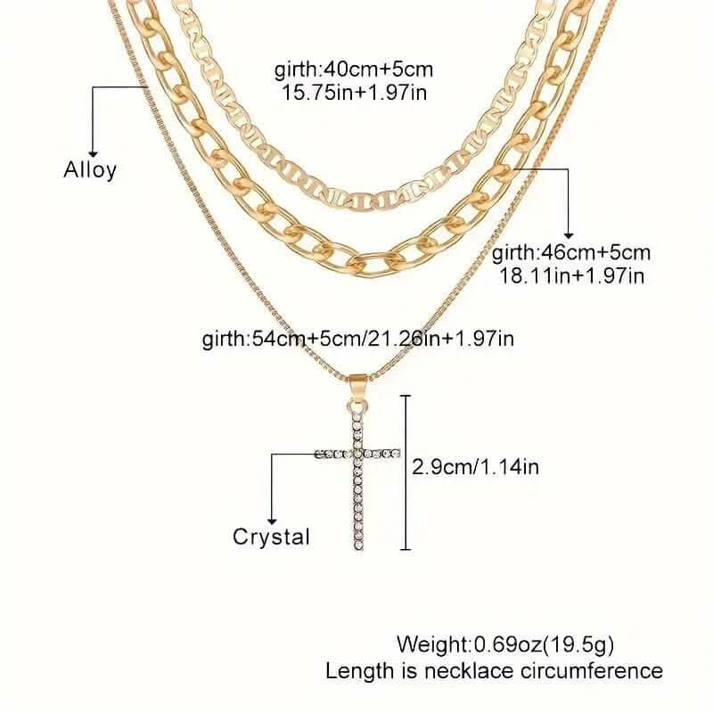 3-Piece: Women's Retro Luxury Artificial Crystal Cross Stackable Necklace Set DailySale