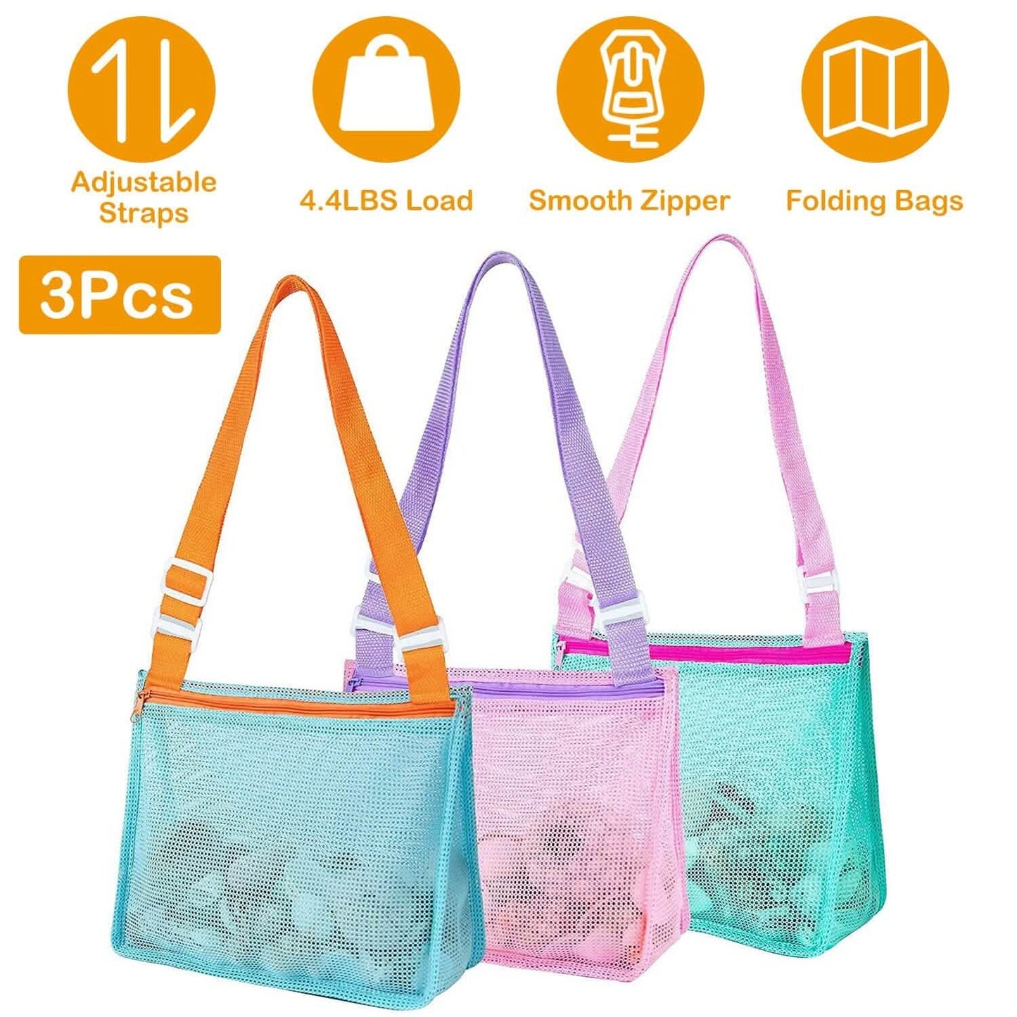 3-Pieces: Beach Mesh Bags Seashell Sand Tote Bag DailySale