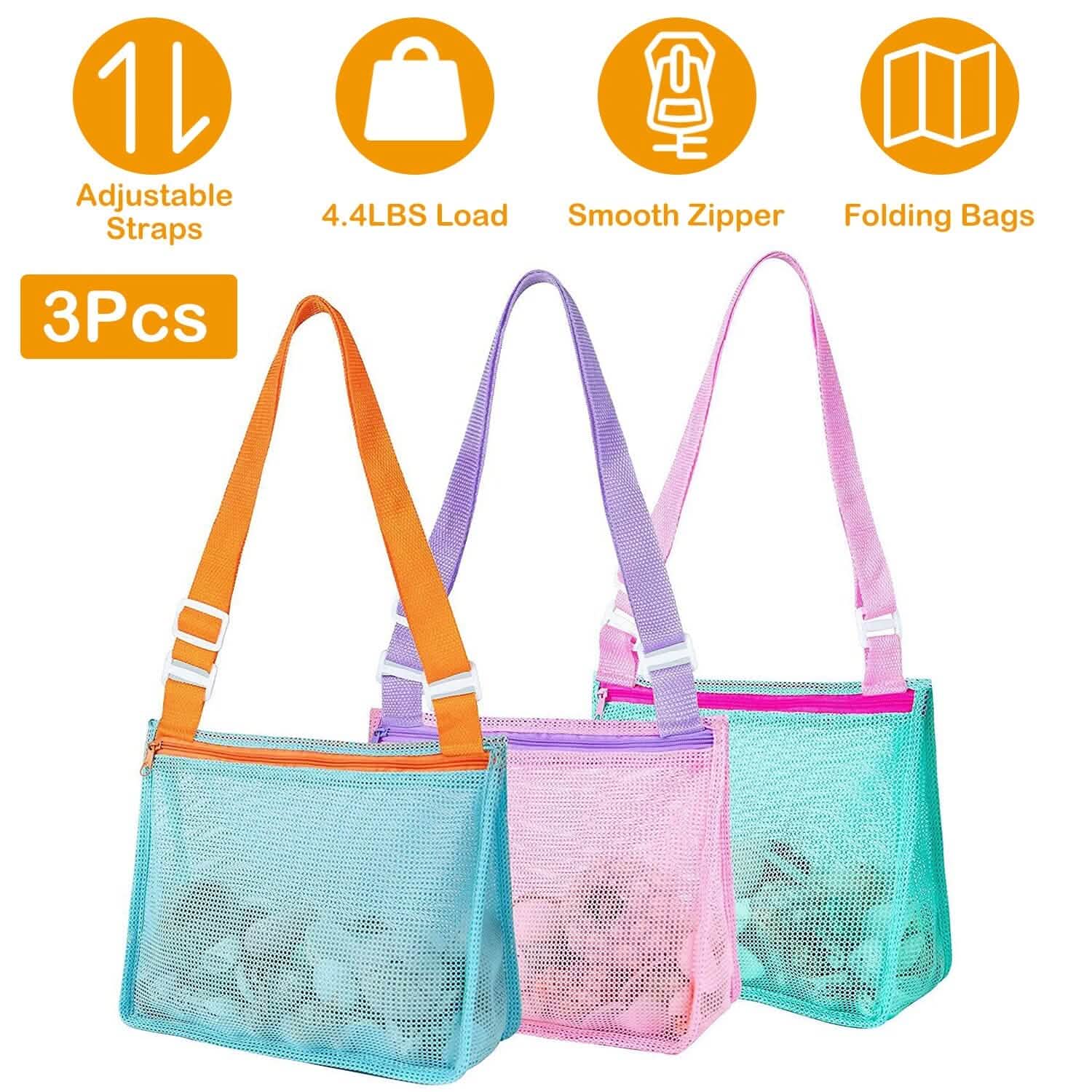 3-Pieces: Beach Mesh Bags Seashell Sand Tote Bag DailySale