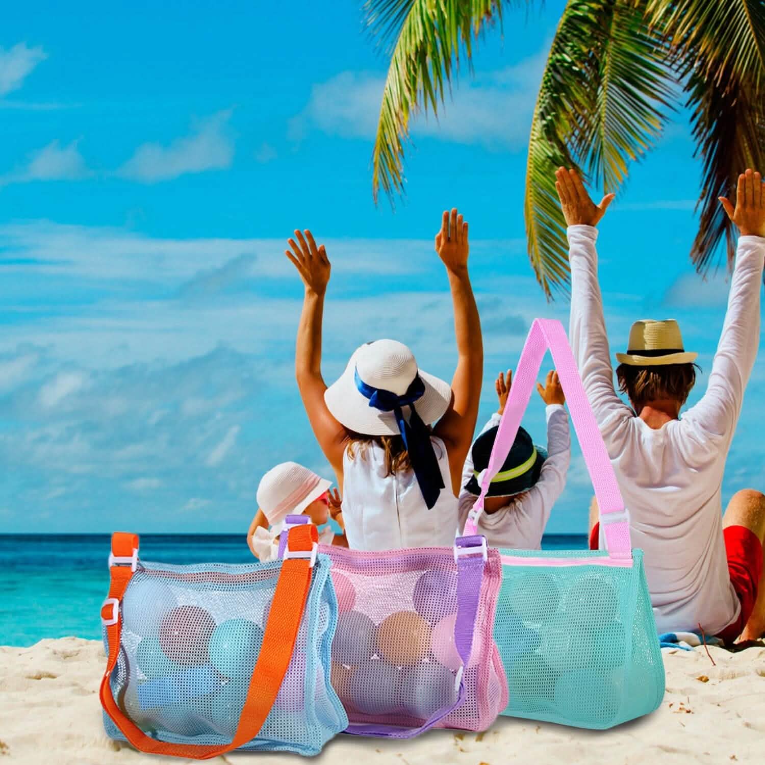 3-Pieces: Beach Mesh Bags Seashell Sand Tote Bag DailySale