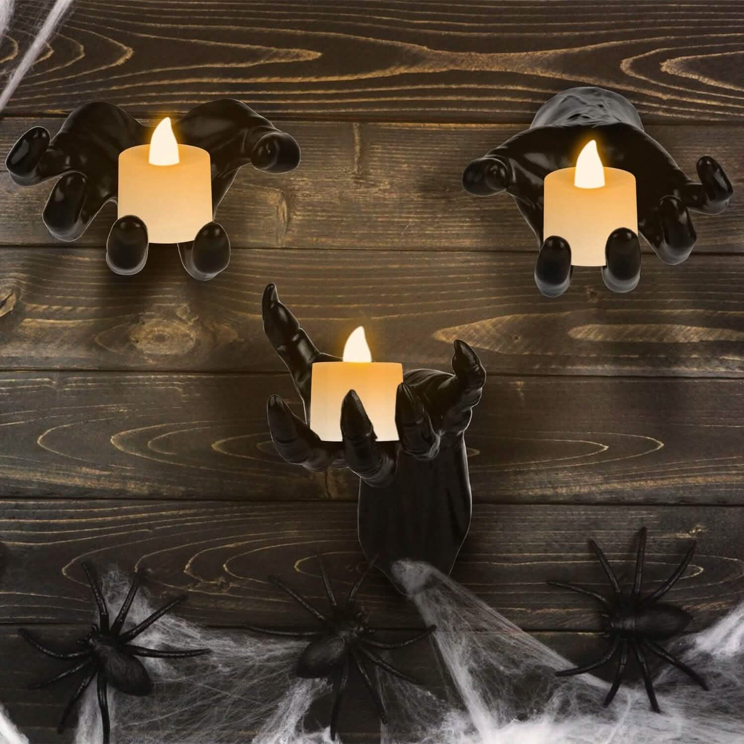 3-Pieces: Creepy Reaching Hands with Lighted Candles Wall Mounted DailySale