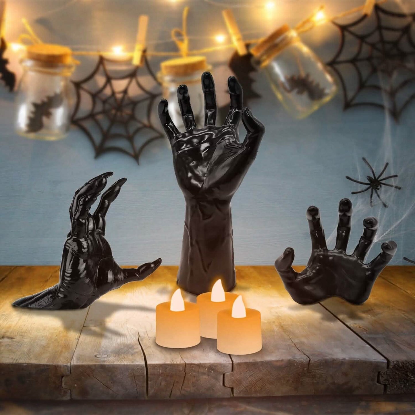 3-Pieces: Creepy Reaching Hands with Lighted Candles Wall Mounted DailySale