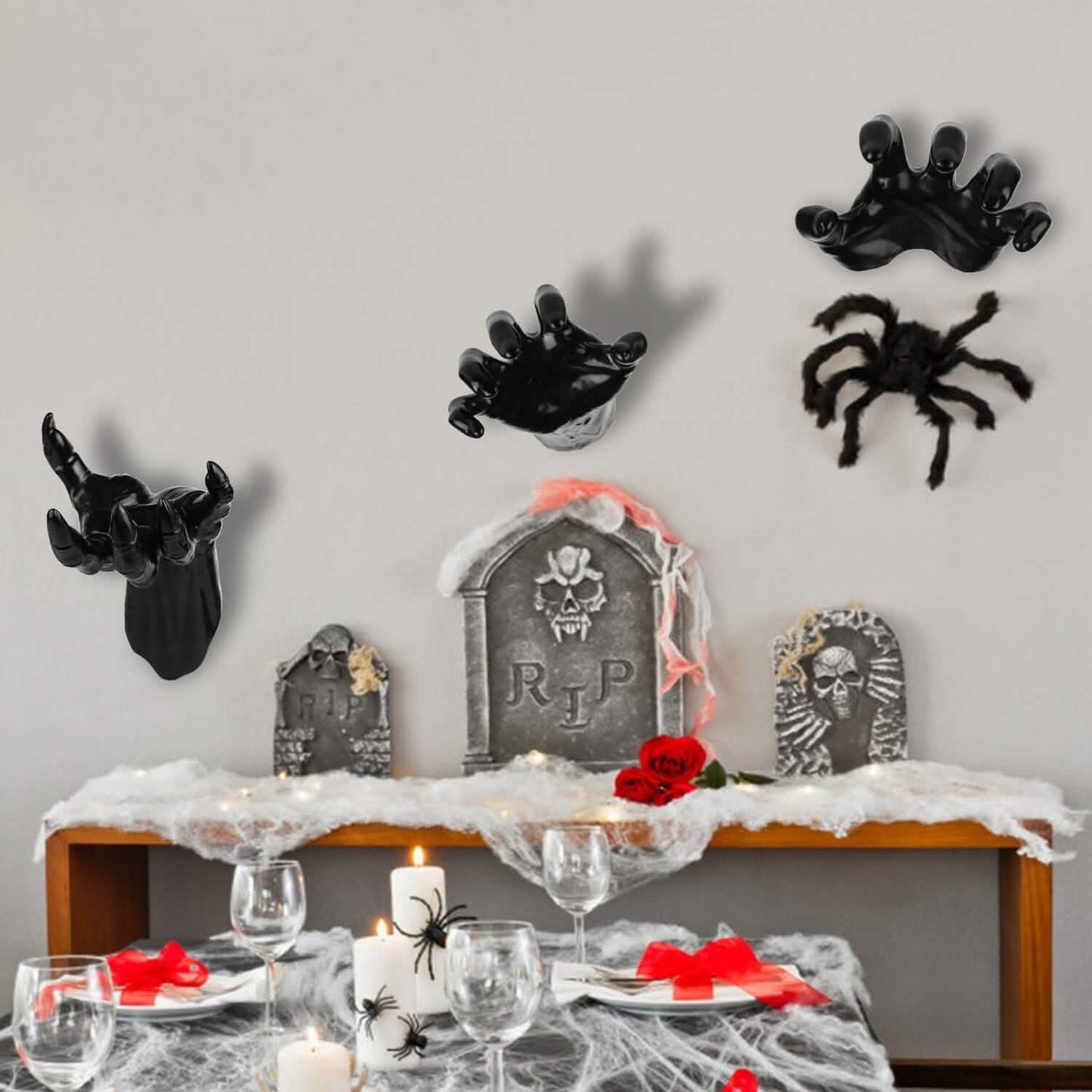 3-Pieces: Creepy Reaching Hands with Lighted Candles Wall Mounted DailySale