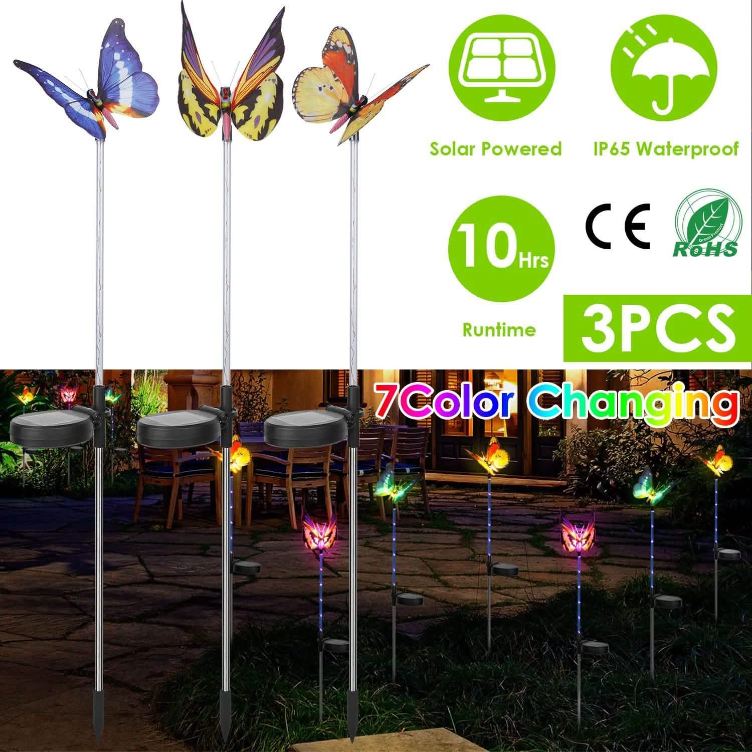 3-Pieces: Decorative Butterfly Lamps with Rotatable Solar Panel Lamp DailySale