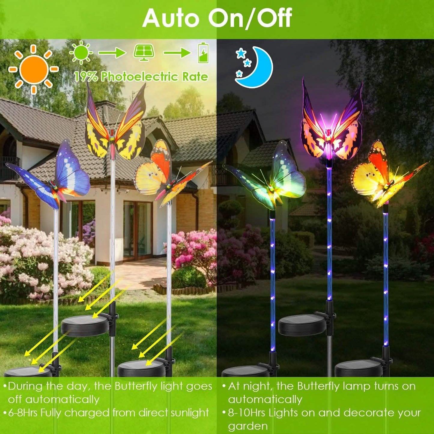 3-Pieces: Decorative Butterfly Lamps with Rotatable Solar Panel Lamp DailySale