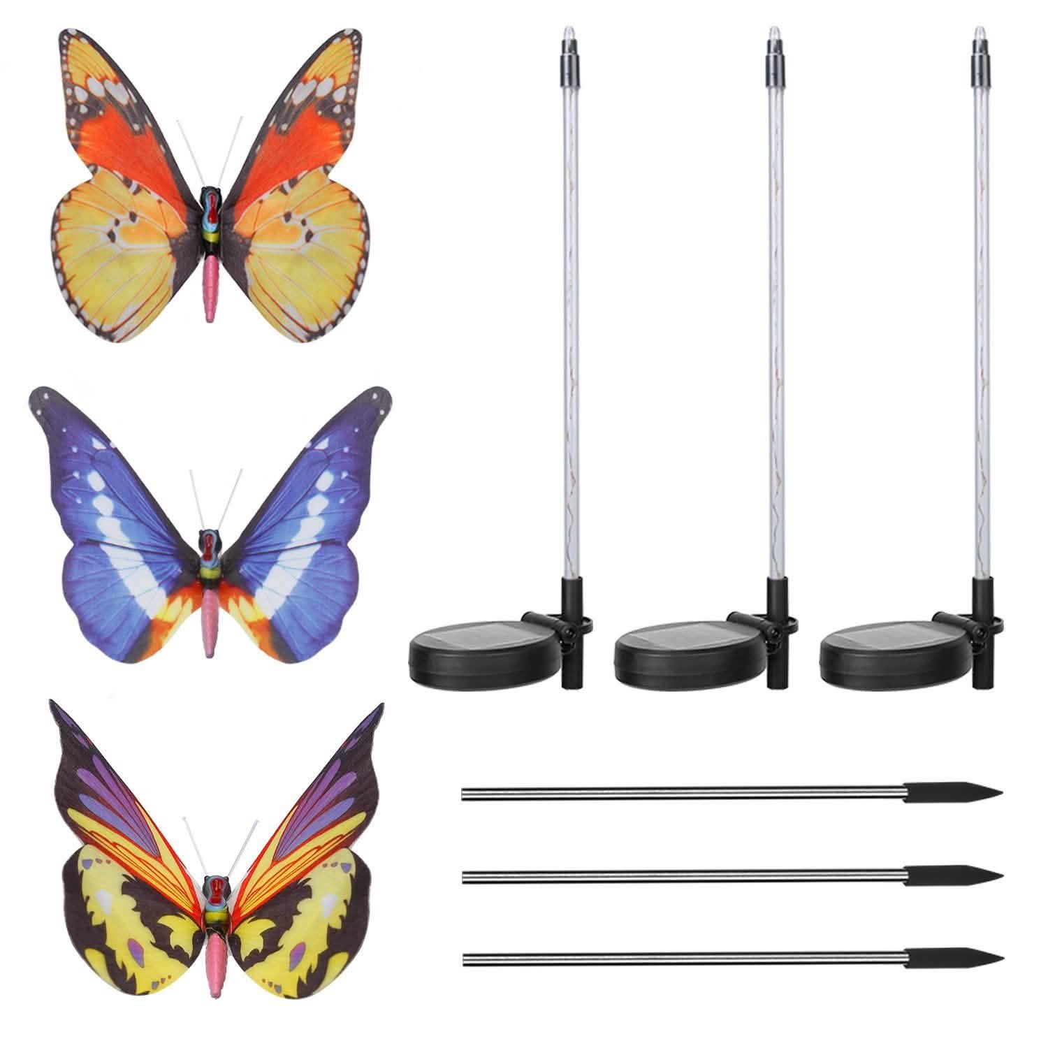 3-Pieces: Decorative Butterfly Lamps with Rotatable Solar Panel Lamp DailySale