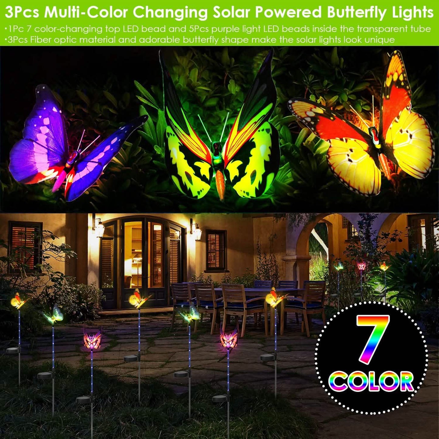 3-Pieces: Decorative Butterfly Lamps with Rotatable Solar Panel Lamp DailySale