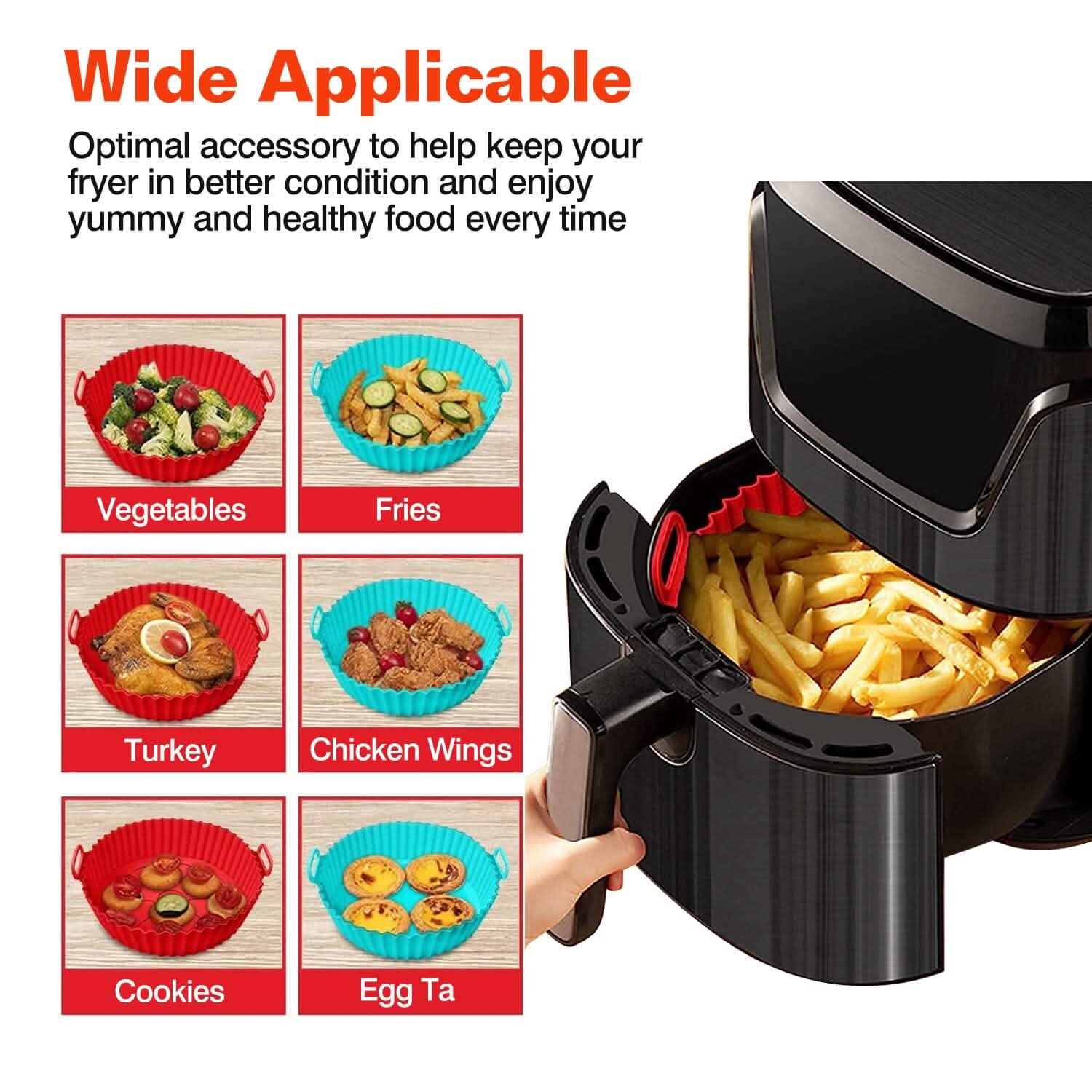3-Pieces: Reusable Foldable Air Fryer Silicone Pot for 4+ Quart Air Fryer Oven DailySale