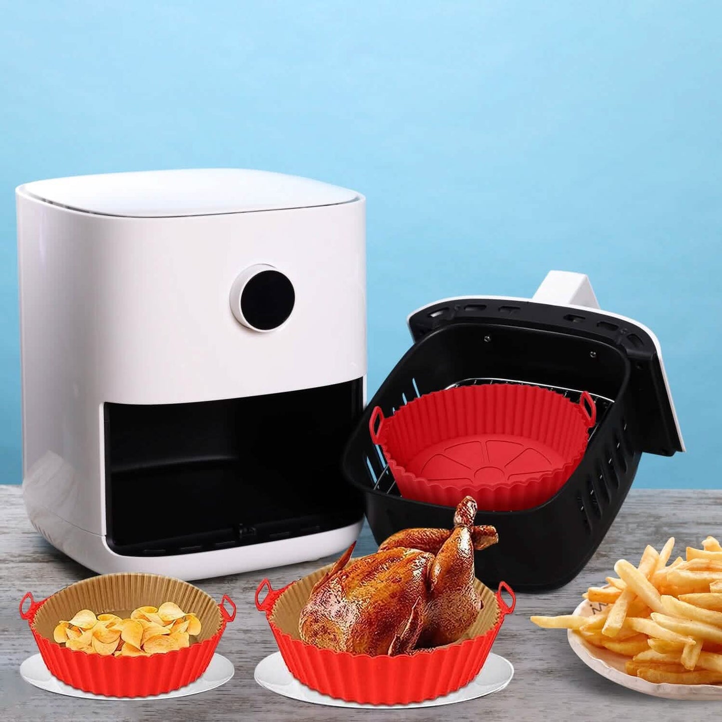 3-Pieces: Reusable Foldable Air Fryer Silicone Pot for 4+ Quart Air Fryer Oven DailySale