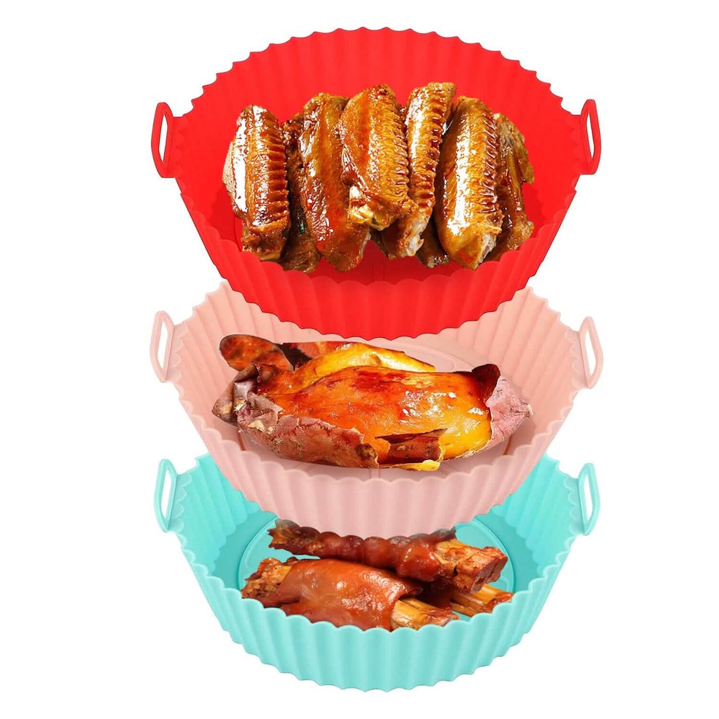 3-Pieces: Reusable Foldable Air Fryer Silicone Pot for 4+ Quart Air Fryer Oven DailySale
