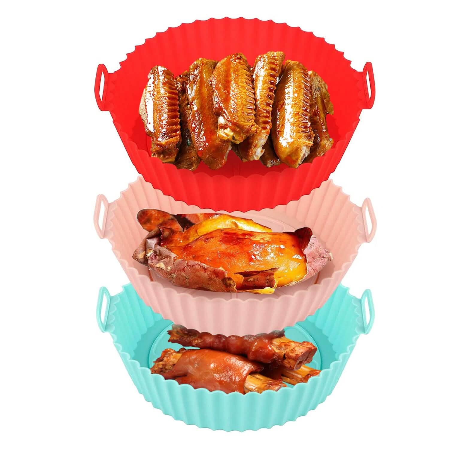 3-Pieces: Reusable Foldable Air Fryer Silicone Pot for 4+ Quart Air Fryer Oven DailySale