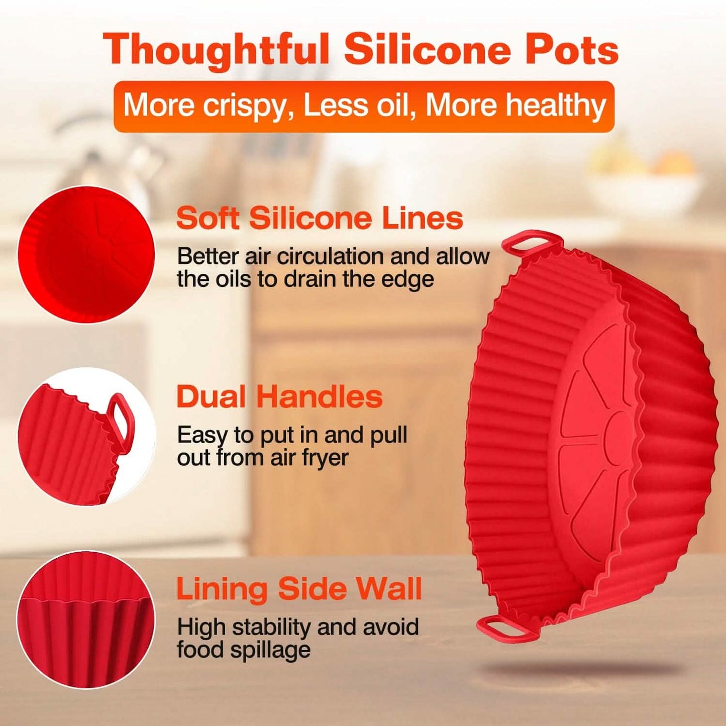 3-Pieces: Reusable Foldable Air Fryer Silicone Pot for 4+ Quart Air Fryer Oven DailySale
