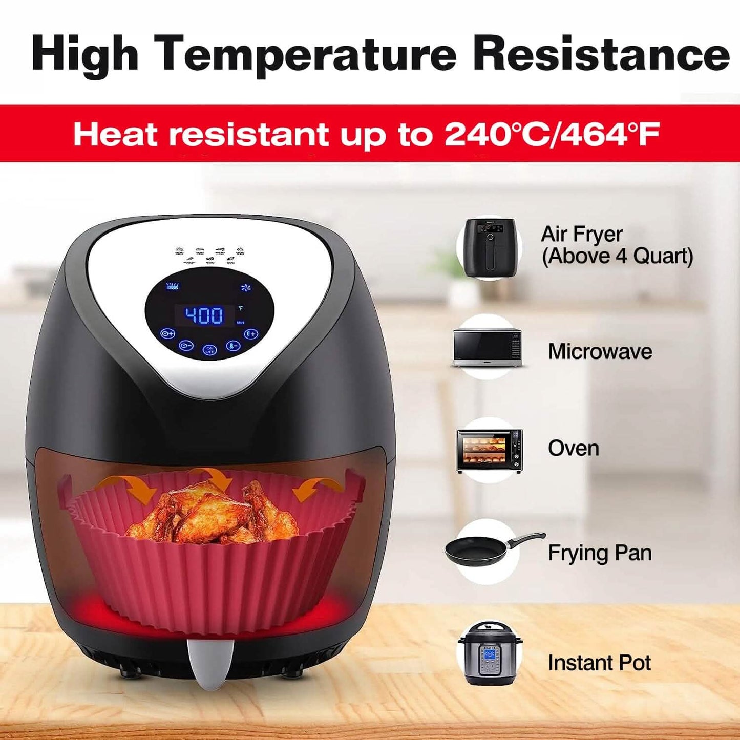 3-Pieces: Reusable Foldable Air Fryer Silicone Pot for 4+ Quart Air Fryer Oven DailySale