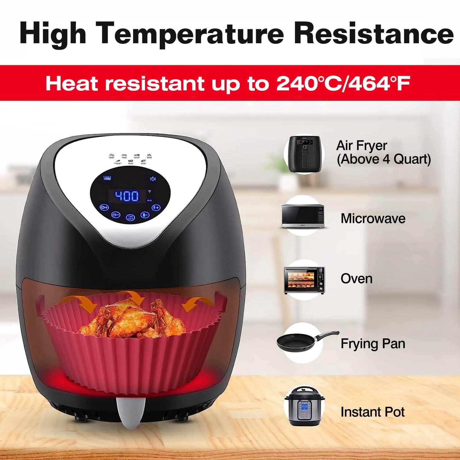 3-Pieces: Reusable Foldable Air Fryer Silicone Pot for 4+ Quart Air Fryer Oven DailySale