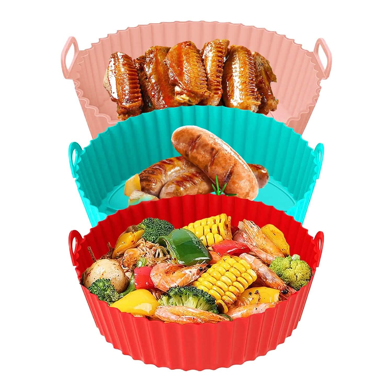 3-Pieces: Reusable Foldable Air Fryer Silicone Pot for 4+ Quart Air Fryer Oven DailySale