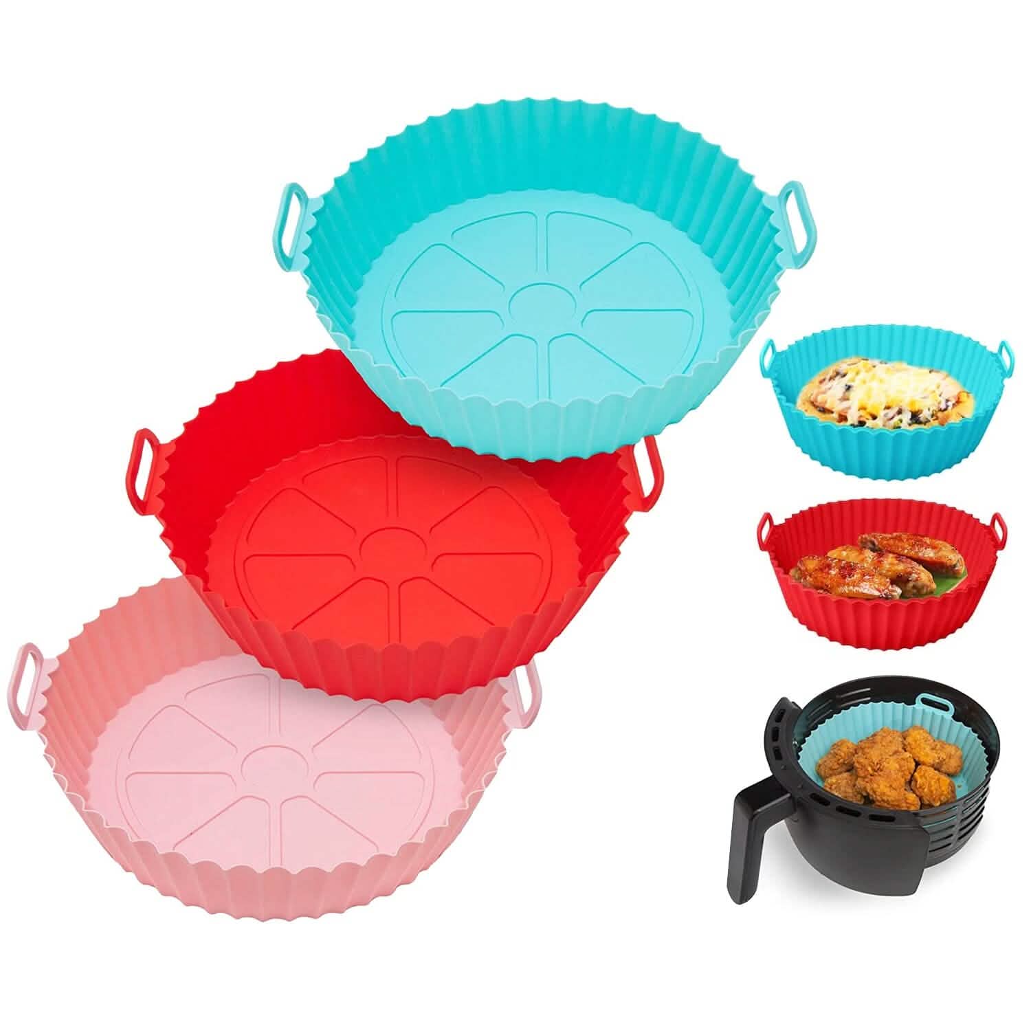 3-Pieces: Reusable Foldable Air Fryer Silicone Pot for 4+ Quart Air Fryer Oven DailySale