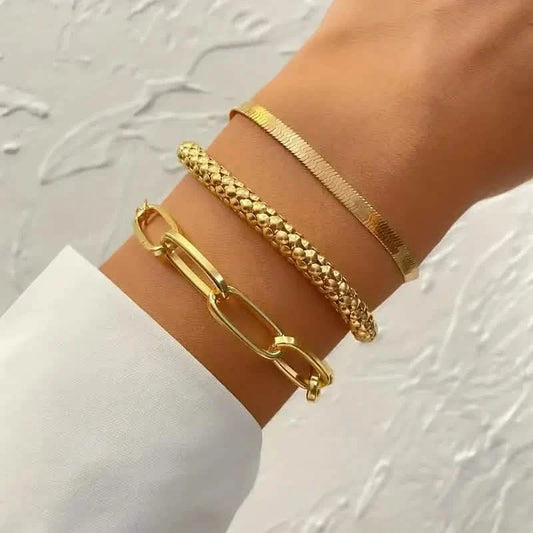 3-Pieces Set: Vintage Golden Color Snake Bone Chain Multilayer Bracelet DailySale