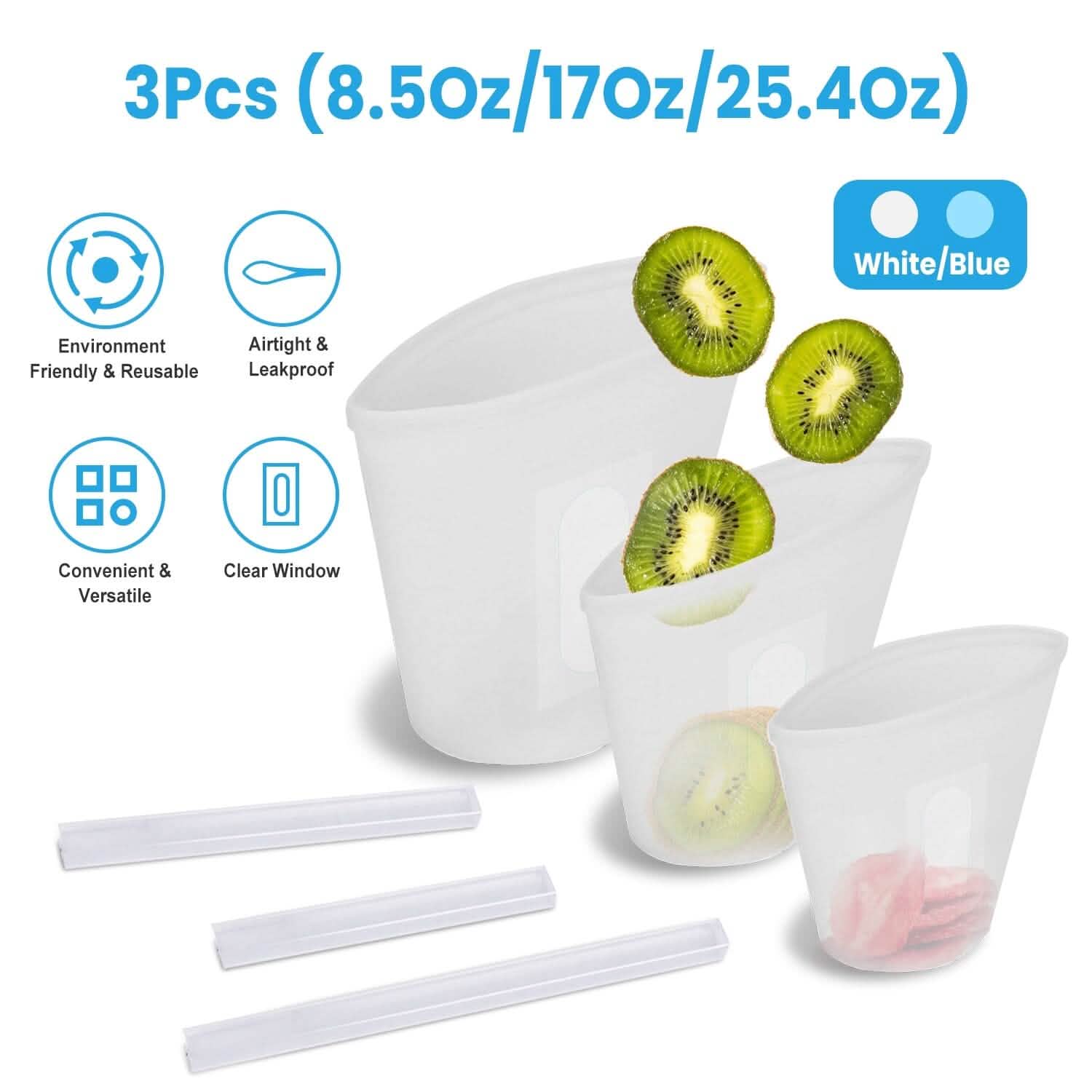 3-Pieces: Silicone Food Storage Bags Reusable Leakproof Food Container Set with 3 Seals DailySale