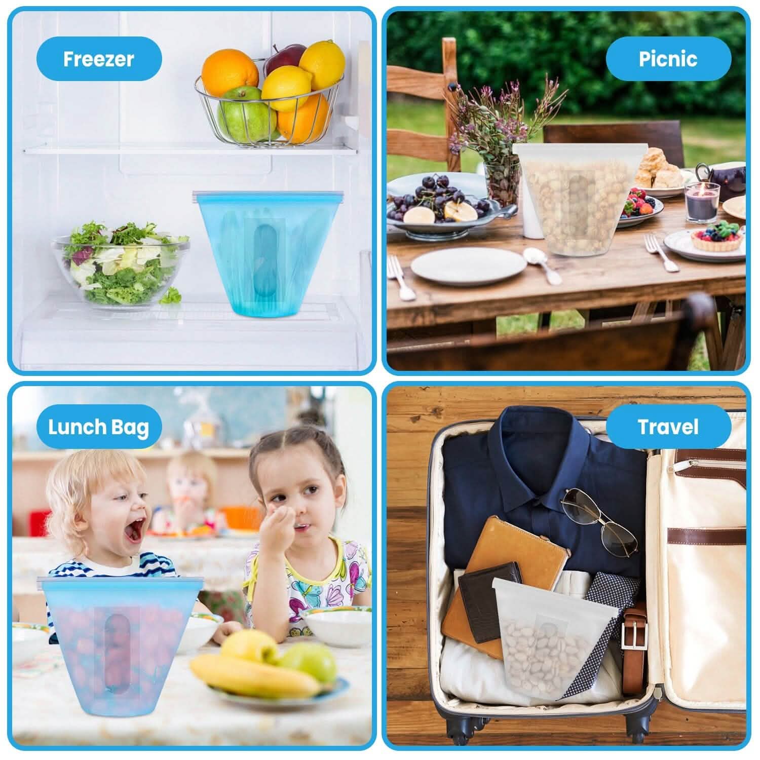 3-Pieces: Silicone Food Storage Bags Reusable Leakproof Food Container Set with 3 Seals DailySale