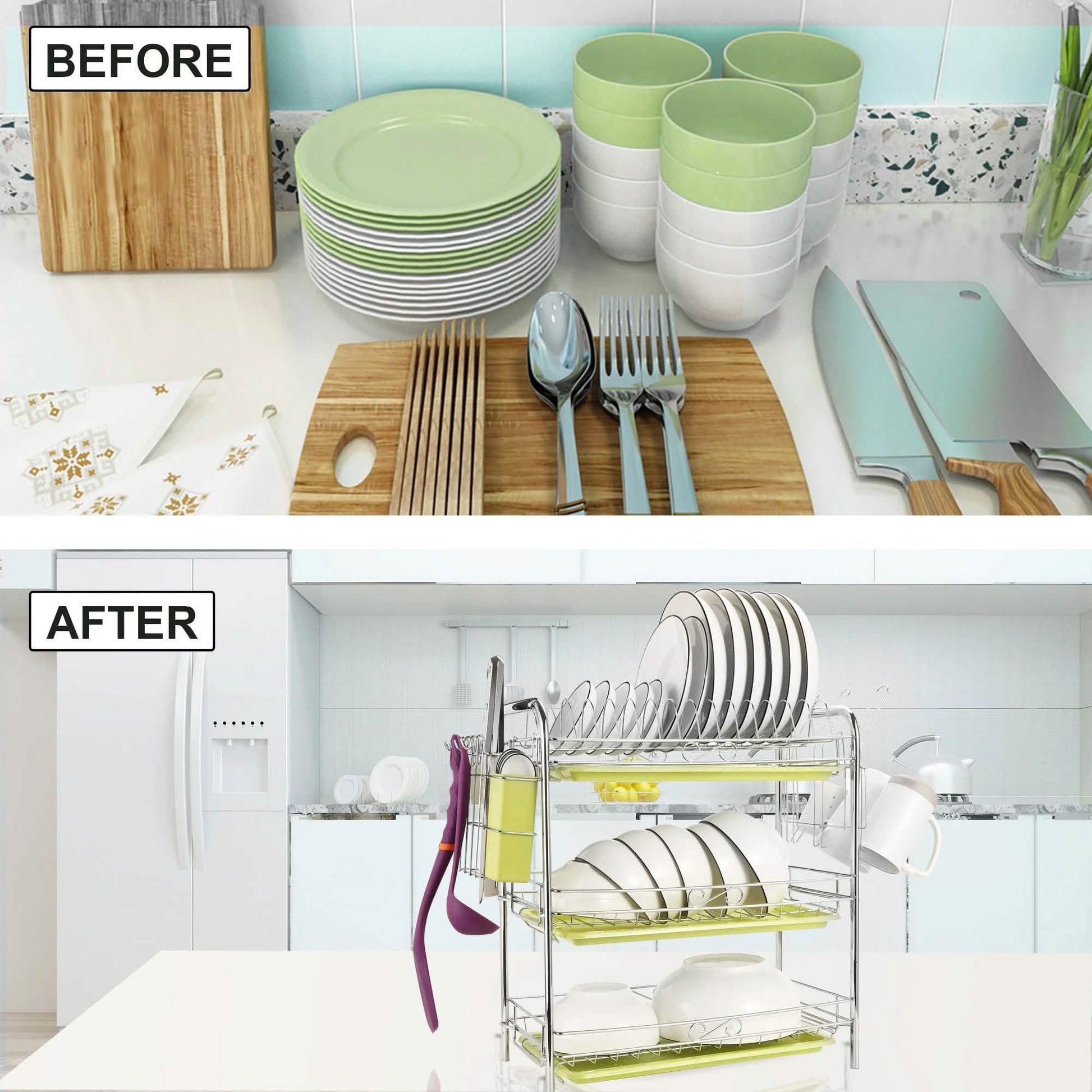 3 Tier Dish Drying Rack Drainer Kitchen Storage Board Cutlery Cup Shelf DailySale