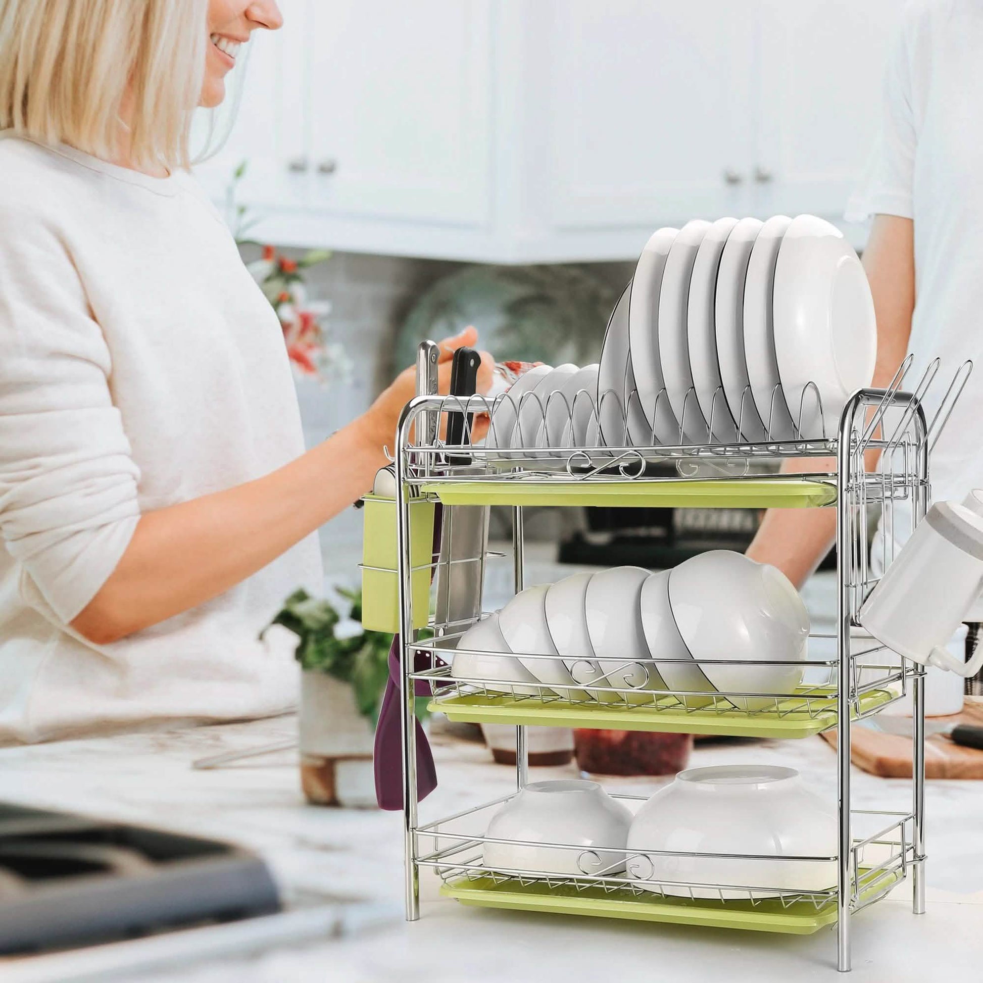 3 Tier Dish Drying Rack Drainer Kitchen Storage Board Cutlery Cup Shelf DailySale