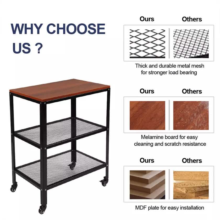 3-Tier Kitchen Microwave Cart Standing Bakers Rack Storage Cart DailySale