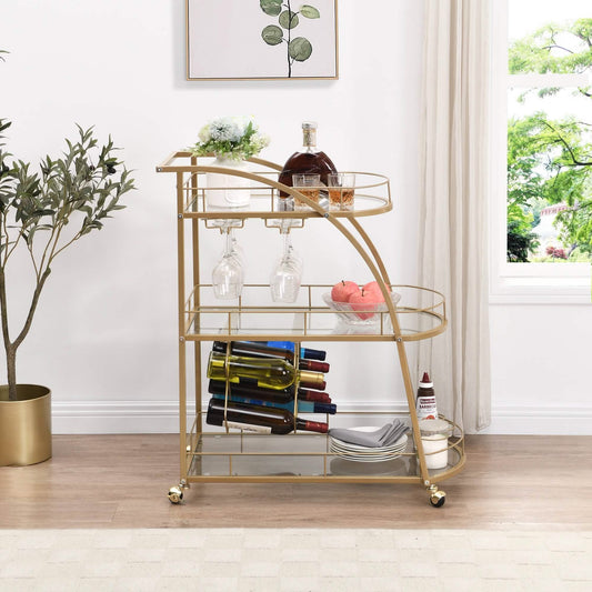 3 Tier Metal Frame Serving Wine Cart with Wheels DailySale