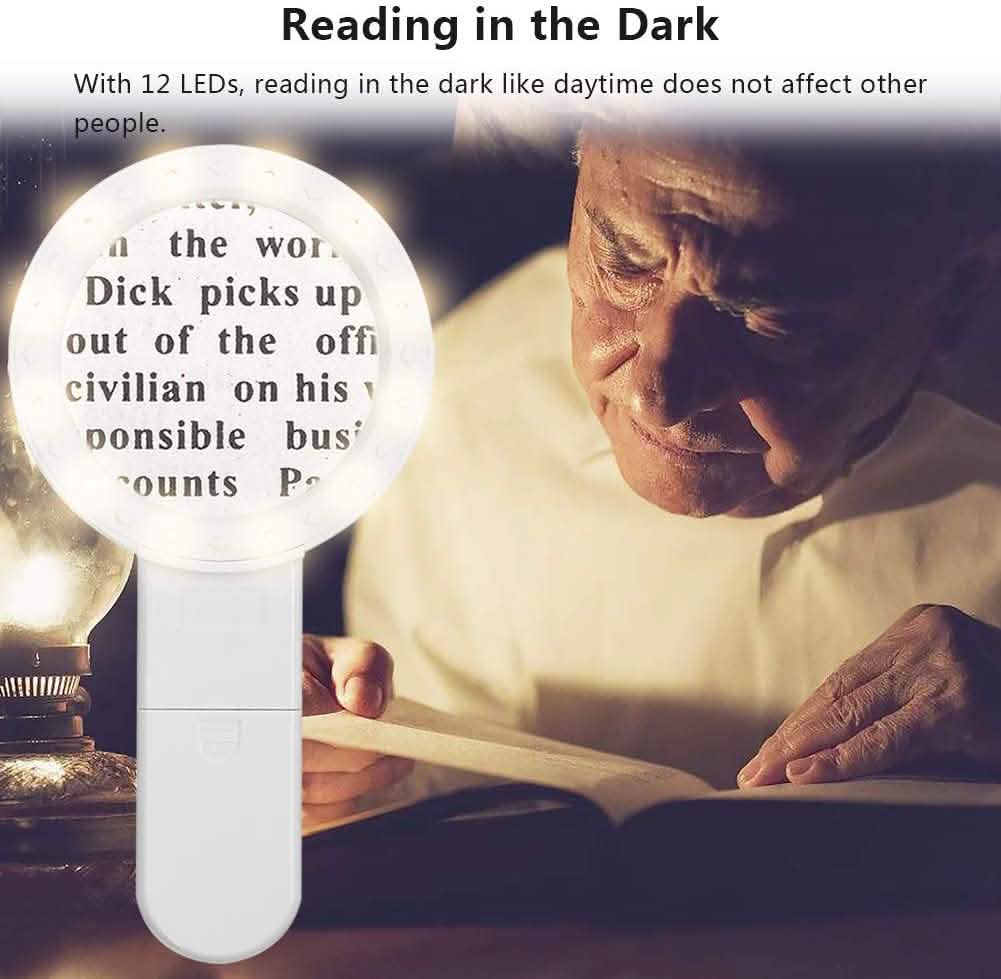 30X Handheld Large Magnifying Glass 12 LED Illuminated Lighted Magnifier DailySale