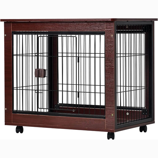 31-Inch Furniture Style Pet Dog Crate Cage with Wooden Structure DailySale