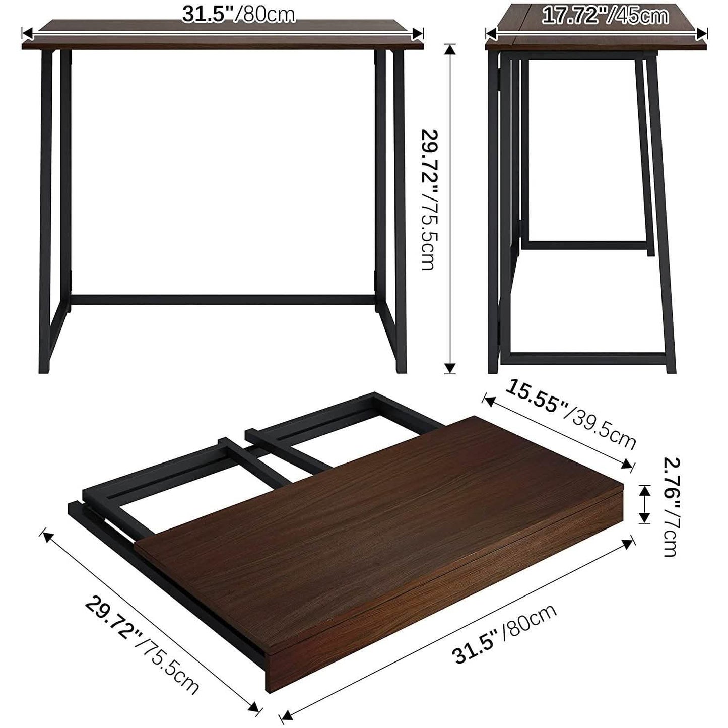 31.5" Small Desk No-Assembly Folding Computer Desk DailySale
