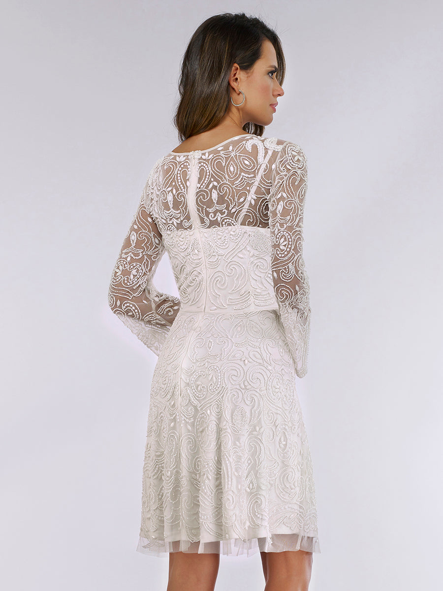 Lara Eliza Beaded A-line Bell Sleeve Bridal Short Dress Lara New York
