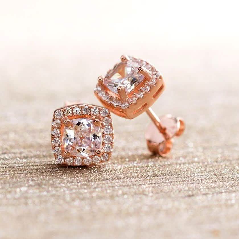 3.44 CTTW Halo Stud Princess Cut Earrings with Swarovski Elements DailySale