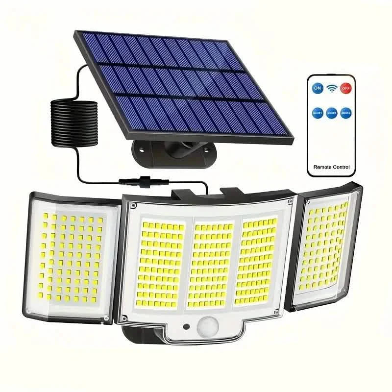 348 LED Motion Sensor Lights With Remote Control, 3 Head Security Lights, Solar Flood Wall Lights With 3 Modes DailySale