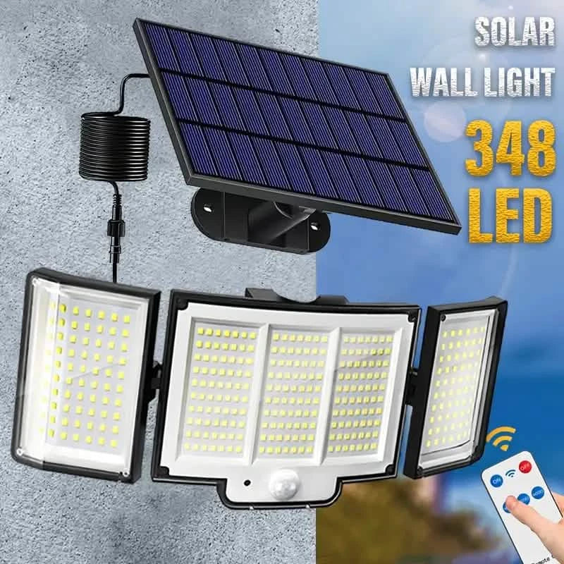 348 LED Motion Sensor Lights With Remote Control, 3 Head Security Lights, Solar Flood Wall Lights With 3 Modes DailySale