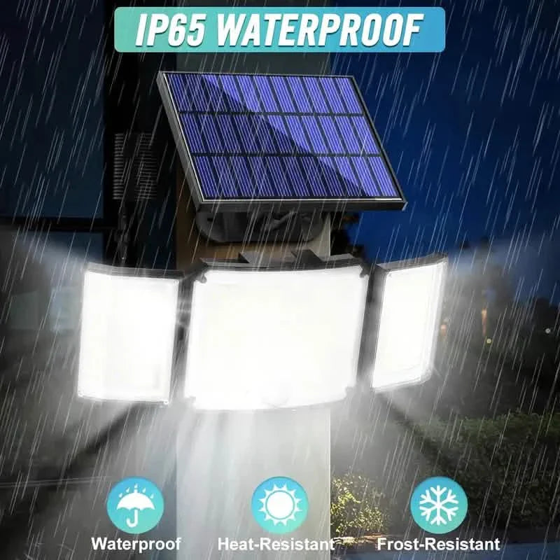 348 LED Motion Sensor Lights With Remote Control, 3 Head Security Lights, Solar Flood Wall Lights With 3 Modes DailySale