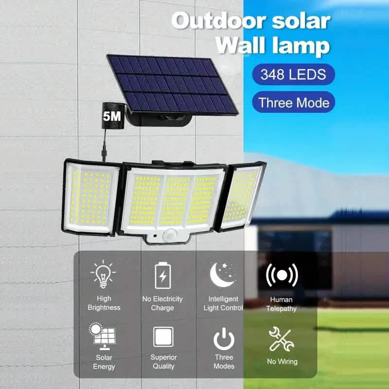 348 LED Motion Sensor Lights With Remote Control, 3 Head Security Lights, Solar Flood Wall Lights With 3 Modes DailySale